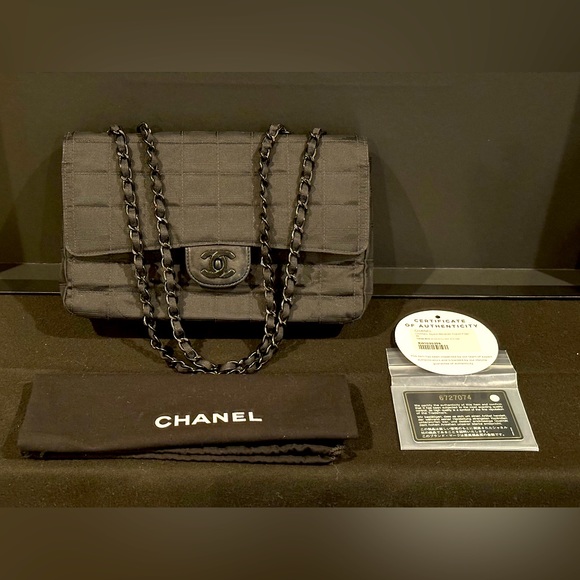 CHANEL Handbags - Chanel New Travel Line Chain Shoulder Bag Black Nylon Jacquard Leather Women's